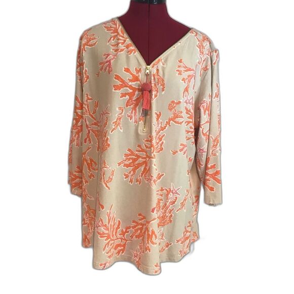 Belle by Kim Gravel Primabelle Knit Ciao Bella! Tassel Zip Top Size Large Coral - Picture 2 of 8